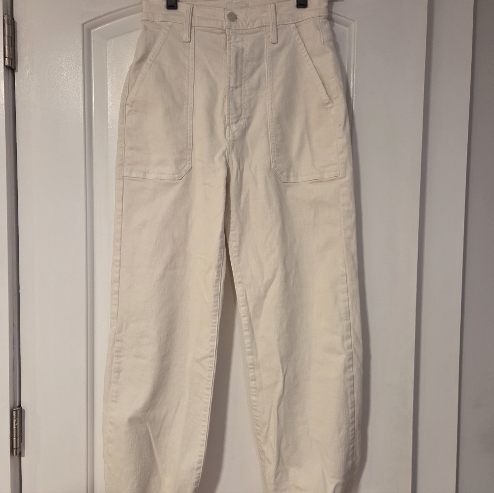 MOTHER Beige Cropped High-Waist Ankle Pants - Picture 3 of 11